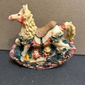 04402 World Bazaars Christmas Carousel Rocking Horse 6 1/4 Inch X Holiday Figurine Home Decor