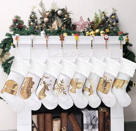 Worldwide 313107441417 Christmas Stockings 8 Pack For Family 20 Inch Gold Sequins White Velvet With Soft Fa