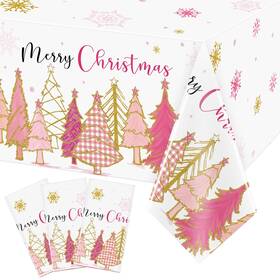 Kai-wovweave-69 Wovweave 3 Pcs Pink Plastic Table Covers - Merry Christmas Tablecloth For Winter Holid