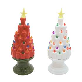 2598020 Wowser Lighted Holiday Ceramic Christmas Trees Set Of 2 Assorted Designs Freestanding S