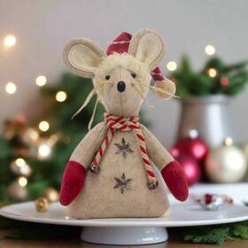 Dxq9619-ih Wt Collection Primitive Christmas Winter Candy Cane Mouse Shelf Sitter Doll
