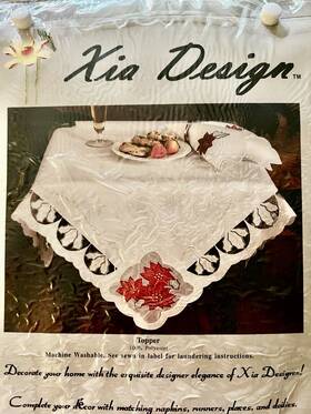 Xd03050 Xia Design Holiday Table Topper 36x36 Poinsettia Cutwork Embroidered Christmas