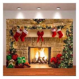 Xll-us-fh053-fba Xll Christmas Photography Backdrops Fireplace Decoration Background