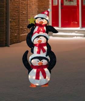 Penguin-7256 Xmas Central Christmas Outdoor Yard Decorations Lighted Penguin Stack 42 Inch Mini Lights