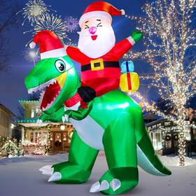 Sdk-4 Xoowoo Christmas Inflatables Santa Outdoor Decorations 7ft Cute Riding Dinosa
