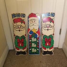 Csc7701 Yard Art Lot 3 Christmas Santa Claus Signs Vtg 25 Inch Holiday Heavy Plastic Ho