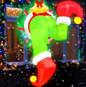 Yeenuo 781328908918 Grinch Christmas Inflatable Outdoor Decorations Green Big Monster Broke Out