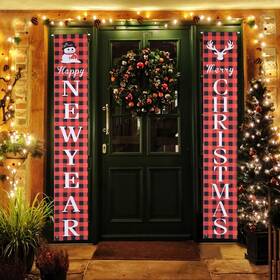 60xma002-ban-02 Yescom Christmas New Year Door Porch Sign Banner Hanging 2pcs Party Decorations