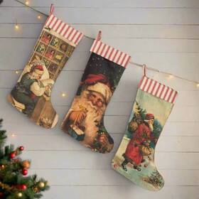7fa1807-ih Yhd Primitive Christmas Vintage Santa Stockings 17 Inch