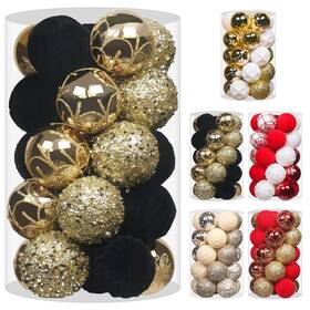Yingqiwish 639395557754 2.36in Velvet Christmas Ball Ornaments 25pcs Black/gold Flocked Tr