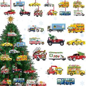 B2r1 Yoirrat 24 Pcs Car Christmas Tree Ornaments Decorations Wooden Xmas Vehicle