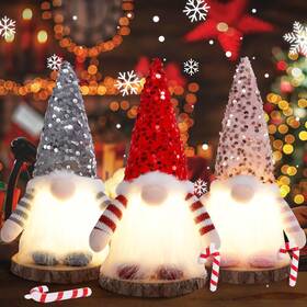 Yoktiuva 717023480343 3pcs Lighted Christmas Gnomes Decorations Light Up Plush With Glit