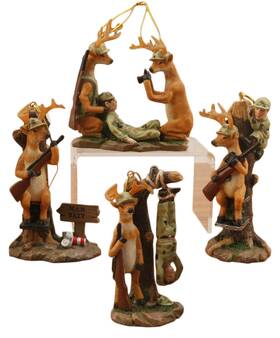 12084 Youngs Funny Hunter Deer Man Bait Christmas Holiday Ornaments Set Of 4