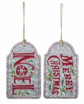 99485 Youngs Merry Christmas And Noel Door Tags Set Of 2 Metal 8.5 Inches