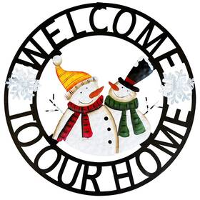 Yumbor 798156181086 Metal Hanging Rustic Snowmen Welcome Door Wreath 13ftftx13ftft Vintage Christmas