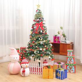W2710p227475 Yunomebuy 5 Ft/6 Ft Artificial Christmas Tree With Led Lights&pendant Skirts And Guardrails