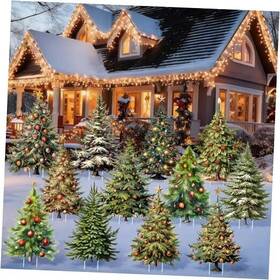 Yes-yuntau-1839 Yuntau 18 Pcs Decorations Outdoor Yard Signs With Stakes Xmas Retro Christmas Tree