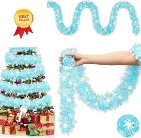 Syu-yuxung-3097 Yuxung 33 Ft Christmas Tinsel Garland Metallic Light Glittering Blue