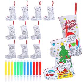 Zeelona 683404106402 12 Pack Christmas Stocking Carft Kit For Kids Color Your Own