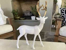 101124 Zodax Christmas Reindeer White Metal Gilded Gold Antlers Majestic Deer Stag