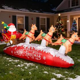 Zpisf 741416820287 10 Ft Santa Sleigh With Reindeer Christmas Inflatables Outdoor Decorations