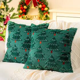 Sds-1818-green Zskogur Christmas Throw Pillow Covers 18x18 Set Of 2 Tree Decoration Cushi