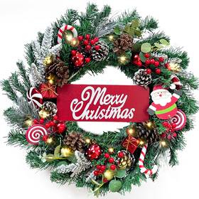 Zsyaiiq 826719211281 24 Inch Christmas Wreaths For Front Door Winter Wreath With Lights Red