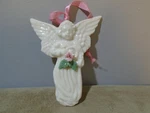 Vintage Glazed Ceramic White Angel With Raised Rose 3.5 Ornament Taiwan (CB3664. Fixed Price $13.00.