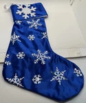 Christmas Stocking Blue Polyester Sequin W/hanging Snowflake 18 By Bunny Chorus. Fixed Price $15.00.