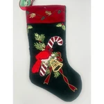 Sterling Christmas Stocking Green Velvet Cardinal Candy Cane Embroidered Vtg. Fixed Price $25.00.