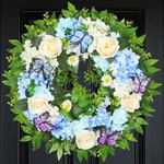 Lighted & Timer 24" Spring Summer Wreaths For Front Door Blue Hyd... Fast Ship. Fixed Price $42.99.