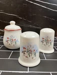 Vintage 1999 3 Pc Royal Season Stoneware Salt,pepper,sugar Bowl. Fixed Price $12.00.