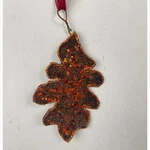 Christmas Ornament Glittery Long Oak Leaf Brown Bronze Sequin Holiday Decoration. Fixed Price $21.00.