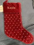 New Pottery Barn Jeweled Velvet Christmas Stocking Red Monogram Kayla Quilted. Fixed Price $34.99.