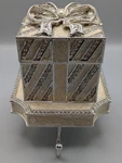 Olivia Riegel Striped White Gift Box Crystal Stocking Holder. Fixed Price $125.00.