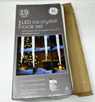 Ge 19 Count Ice Crystal White Led Clear Icicle Christmas Lights Ft. Length. Fixed Price $32.00.