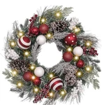 Valery Madelyn 24'' Pre-lit Christmas Wreath For Front Door Light Candy Cane. Fixed Price $55.00.