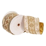 Vickerman 4" X 5 Yards Champagne With Pearls And Gold Jewels Christmas Ribbon. Fixed Price $71.69.