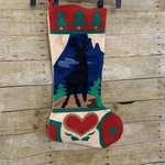 Applique Colorful Christmas Stocking Deer Buck Heart Holiday 22" Long 9" Opening. Fixed Price $6.99.