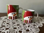 Crate & Barrel Snowman Snowflake Mini Mug (7OZ) And Large (12OZ) Red/green Euc. Fixed Price $11.99.