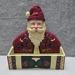World Santa Holiday Christmas Card Holder Folk Art Hand Painted Resin Wood. Fixed Price $59.99.
