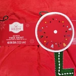 Tree Skirt 48" Round Holiday Time Fa La Embroidered Design Pom-pom Edges. Fixed Price $24.99.