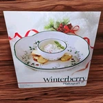 Pfaltzgraff Winterberry 14" Chip & Dip Bowl Set Christmas Holly Serving Tray. Fixed Price $27.99.