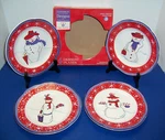Red Hat Society Canterbury Tea Party Christmas Snow-lady 4 Dessert Plates W/ Box. Fixed Price $25.00.