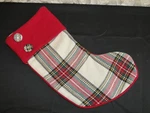Holiday Time Walmart Ashland Red Tartan Plaid 2 Button Christmas Stocking 18". Fixed Price $25.00.