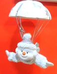 Vintage Christmas Ornament - Mistletoe Magic Snowman Hanging From Parachute 5". Fixed Price $6.99.