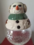 Oneida Snowman Portraits Glass Bottom Treat Cookie Jar Christmas Decor W/box. Fixed Price $22.00.