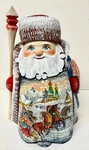 Alkota Russian Genuine Wooden Collectible Santa Red Gown With Troika, 7"H. Fixed Price $225.00.