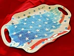 Michel Design Works Large Serveware Tray With Handles Red, White & Blue Melamine. Fixed Price $49.99.