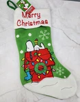 Peanuts Snoopy Applique Christmas Stocking Green 17 Inch New. Fixed Price $14.00.